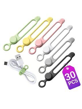30Pc Silicone Cable Ties Reusable Elastic Cord Organizer Wire Management Travel
